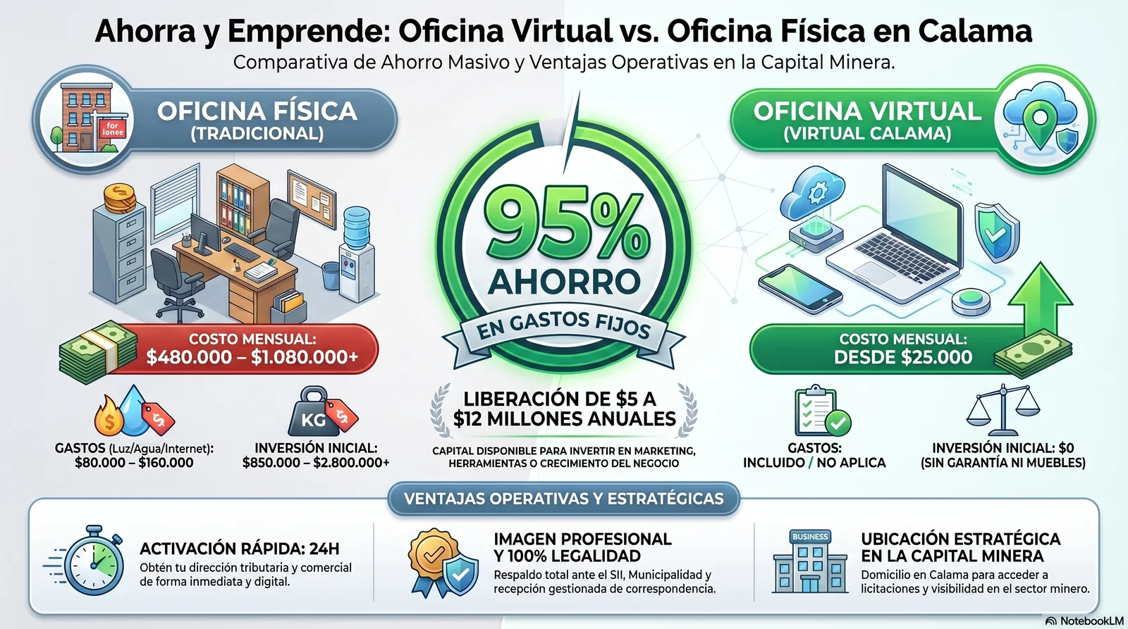 Infografía: Ahorra y emprende con oficina virtual en Calama – comparativa de costos